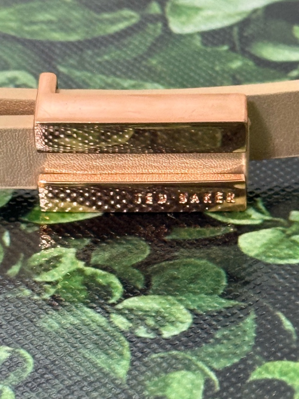 Ted Baker Rose Gold Bar Detail Leather Belt Strap - Beige
